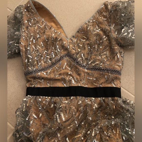 Self-portrait Sequin Embellished Silver leaf layered midi dress size xs - Picture 7 of 8